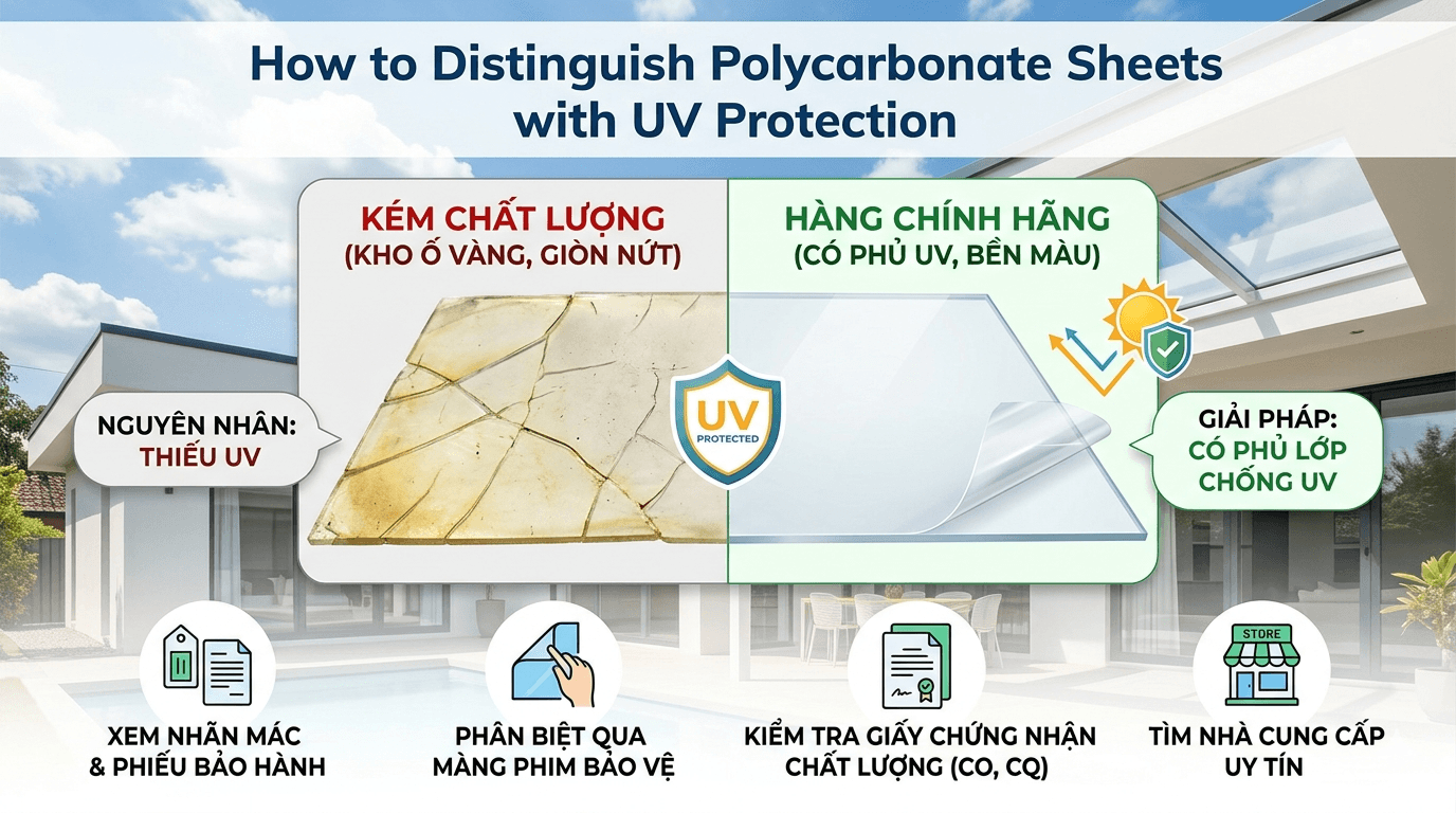 Cách phân biệt tấm poly có phủ lớp chống tia UV