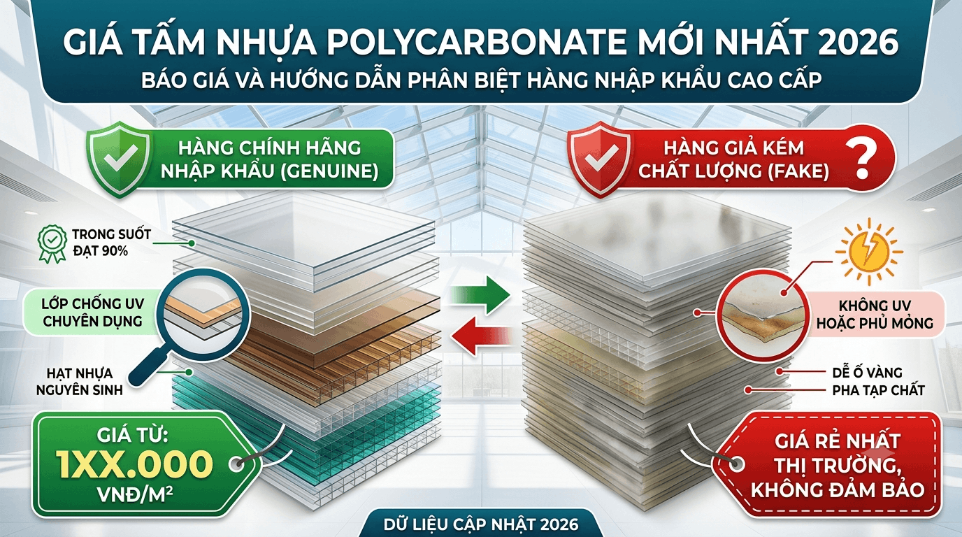 Giá Tấm Nhựa Polycarbonate Mới Nhất 2026 – Hướng Dẫn Phân Biệt Hàng Nhập Khẩu Cao Cấp