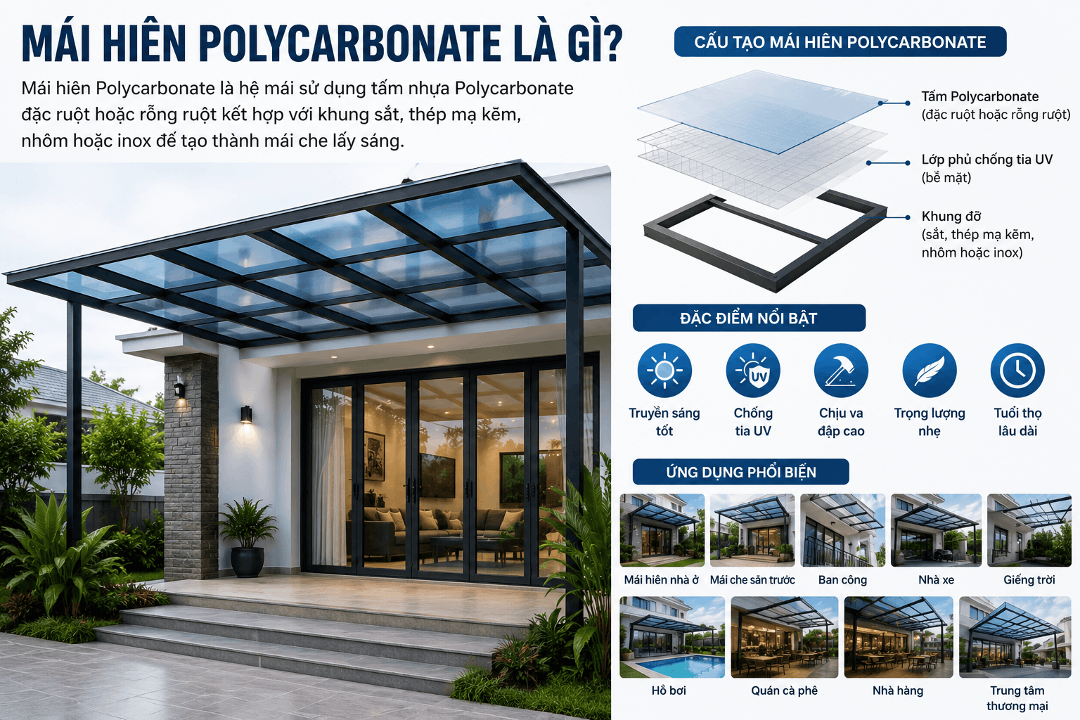 Có Nên Làm Mái Hiên Bằng Polycarbonate? Ưu, Nhược Điểm Và Những Điều Cần Biết