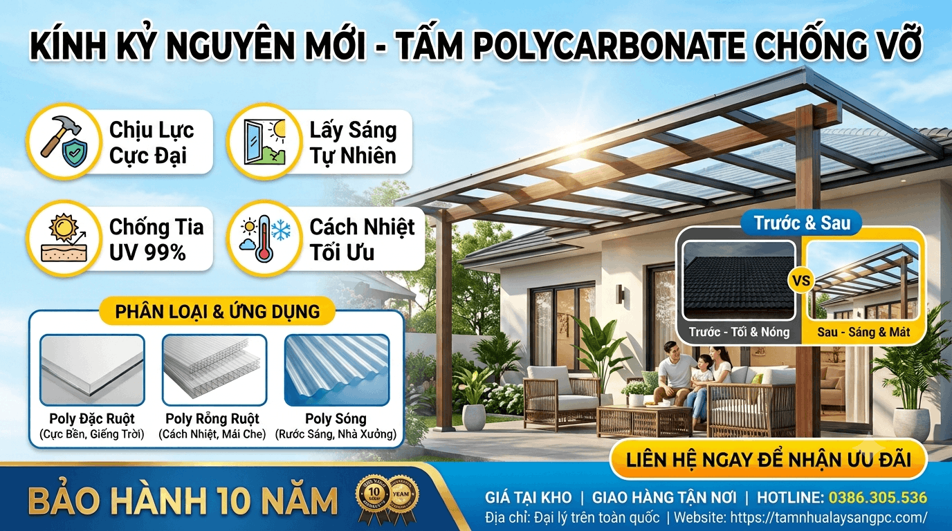 💎 Tấm Nhựa Poly Thông Minh: Đập Không Vỡ – Cách Nhiệt Tối Ưu!
